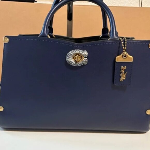 Coach Mason Carryall in Cadet Blue • Snakeskin Trim • Structured Tote • No Strap - Picture 6 of 15